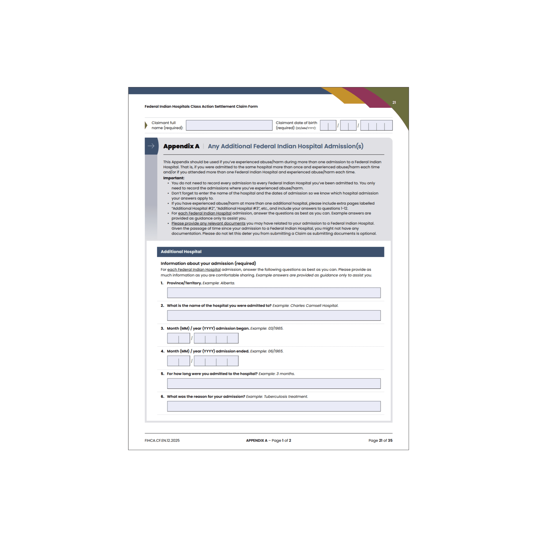 Appendix A - Additional Federal Indian Hospital admissions