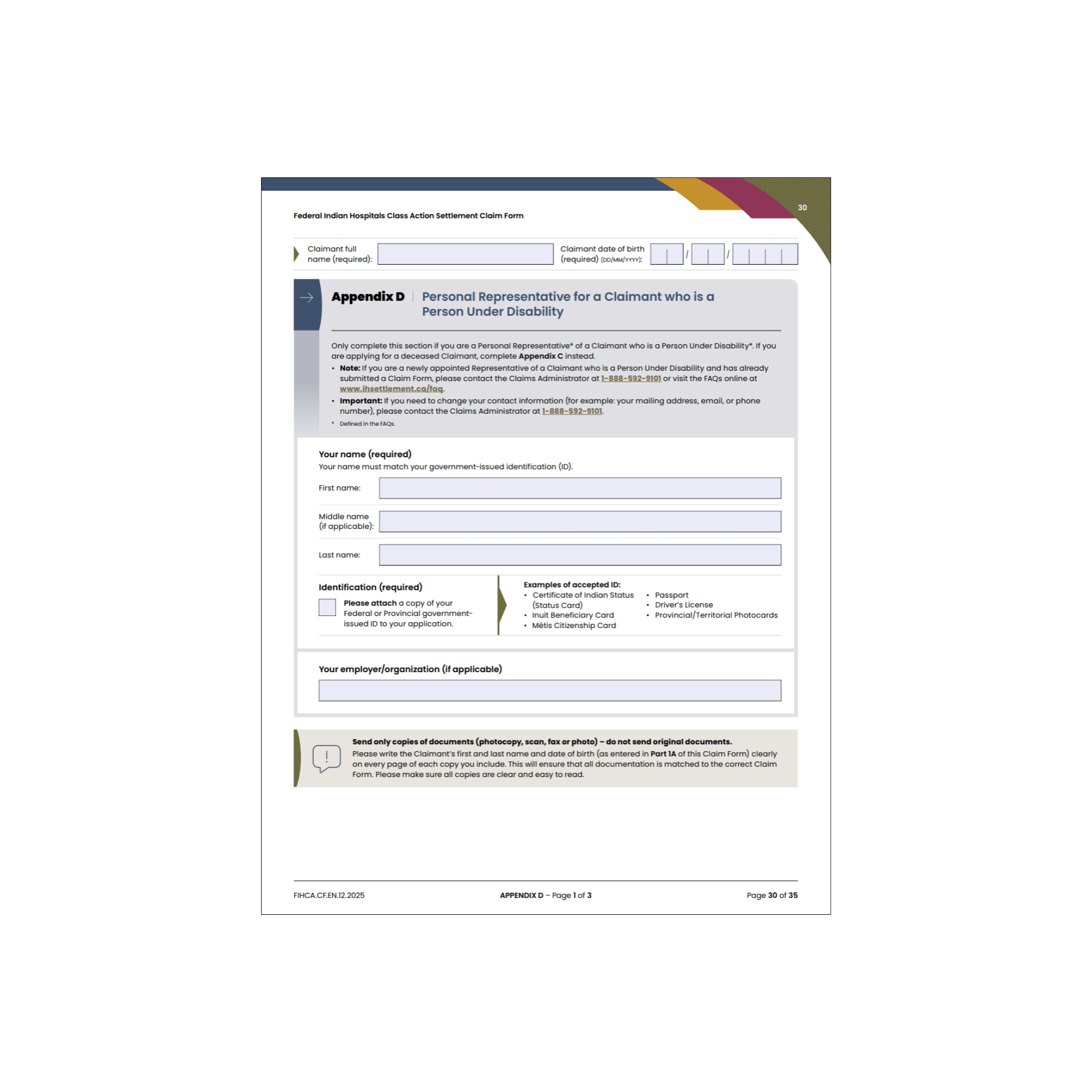 Appendix D – Claims for a Person Under Disability or an Heir under the Age of Majority 