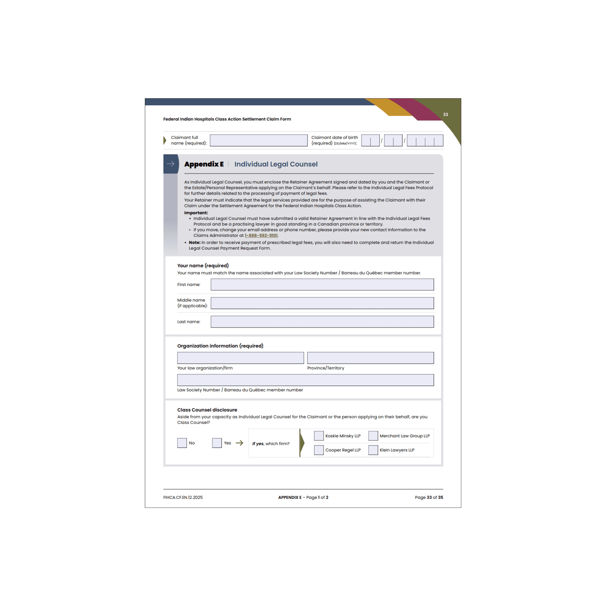 Appendix E – Individual legal counsel 