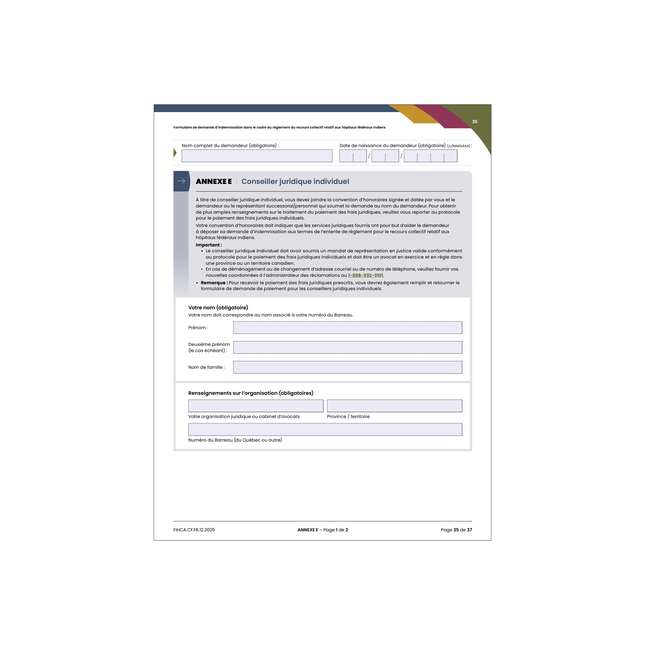 Annexe E – Avocat individuel 