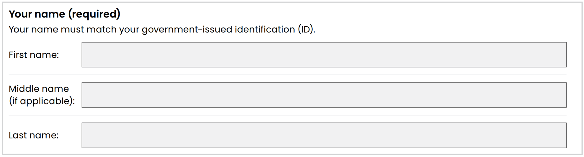 legal name must match identification